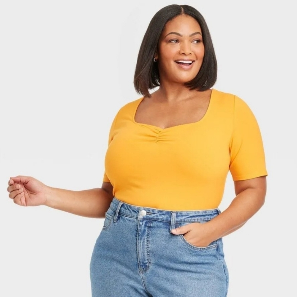Ava & Viv Slim Fit Sweetheart Neckline Tshirt Mango Orange Size 2X